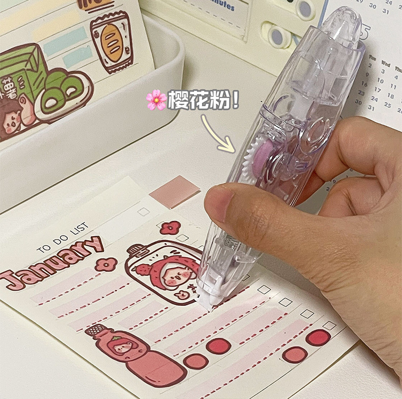 Xiaohongshu mismo estilo cinta de corrección de empuje cinta de corrección de color de gran capacidad Diario del estudiante cinta de corrección de aspecto alto transparente