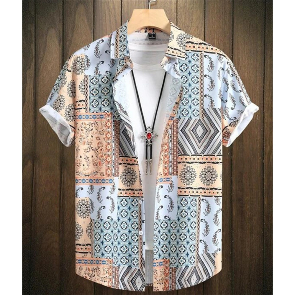 Hawaiian Men Shirt 3d Cashew Flower Print Short Sleeve Shirt Summer Fashion Casual Top Harajuku Clothing