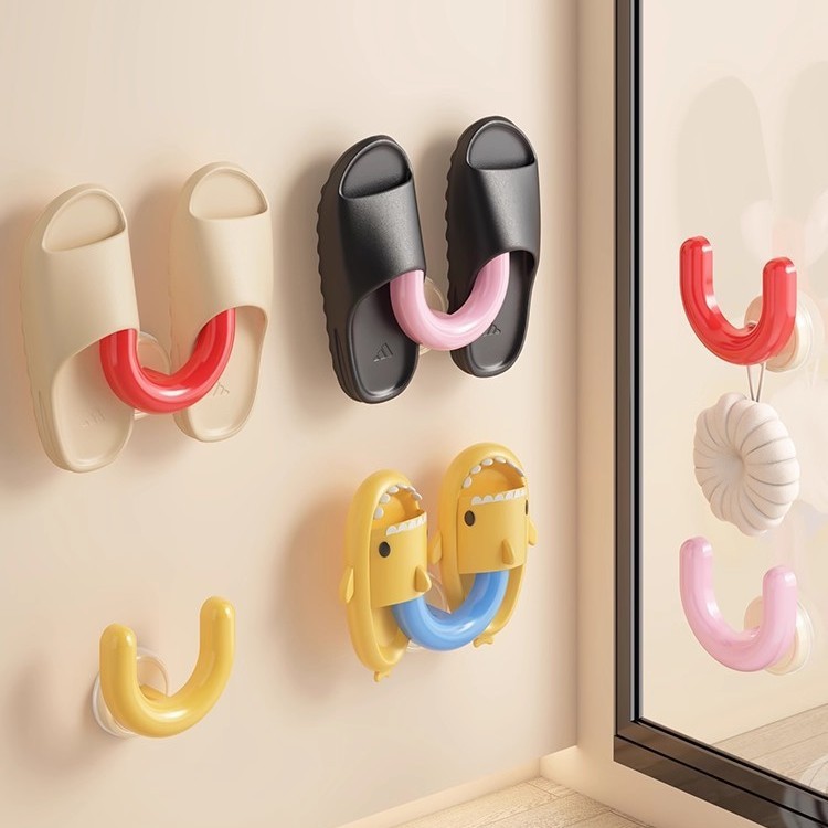 Dopamine Suction Cup Slippers Rack Bathroom Punch-Free Wall-Mounted Bathroom Door Drain Rack Storage Storage
