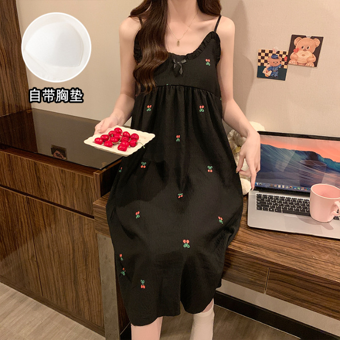 2025 pijamas de verano nubes de algodón cinturón cojín de pecho delgado vestido de pijama de suspensión fresco estudiante vestido de casa vestido unificado