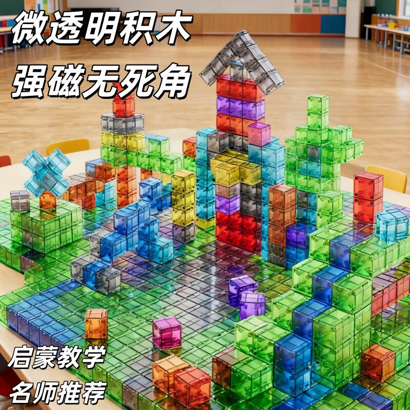 Cross-Border Manufacturer Transparent Magnetic Cube Magnetic 3D Geometric Building Blocks Six-Sided Magnetic 2cm Toy Pieces