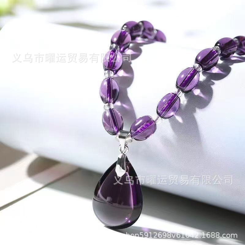 Popular Purple Crystal Water Drop Pendant Necklace for Women, Fashionable, Simple and High-End, Gift Pendant Necklace for Girlfriend