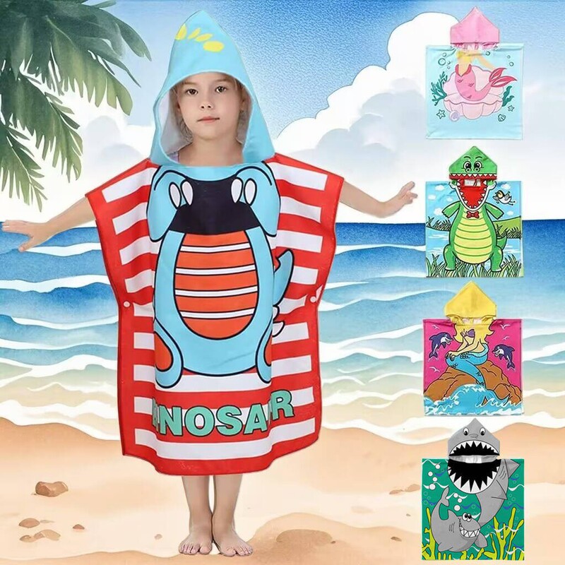 Summer Outdoor Cartoon Children's Wearable Cape Bath Towel Microfiber Printed Swimming Beach Hooded Children's Bath Towel