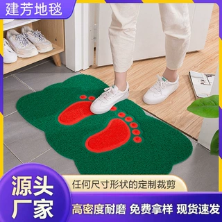 异形花朵边PVC丝圈门垫 红脚印入户地垫 耐磨易打理玄关除尘脚垫
