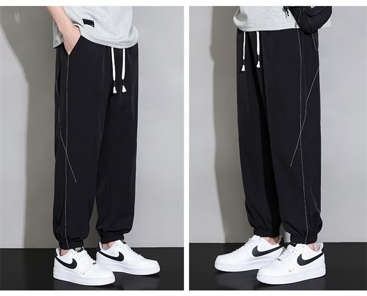 Quần jogger nam bo gấu dài ống bó, chất liệu băng lụa mỏng mùa hè, form rộng thùng thình, phong cách thể thao, nhiều size từ M đến 8XL — màu đen, màu xám đậm, màu kaki chi tiết 10