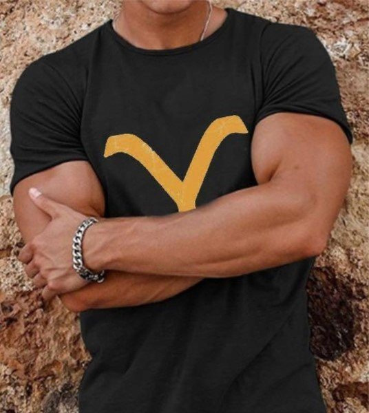 T-Shirt Cross-Border Wish Amazon American Tv Series Yellowstone 2D Printed Short-Sleeved Top Slim Fit for Men