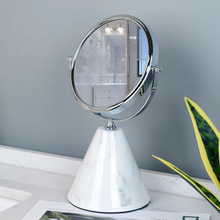 大理石化妆镜银色北欧公主镜双面高清桌面梳妆美妆台式镜子