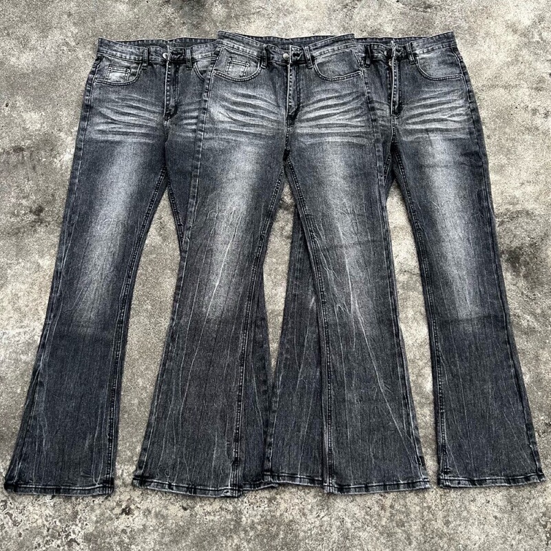 High-End Version Dc Retro Black Bamboo Cotton Faded Lightning Pattern Washed Vintage Flared Jeans for Men and Women High-End Version Dc Retro Black Bamboo Cotton Faded Lightning Pattern Washed Vintage Flared Jeans for Men and Women