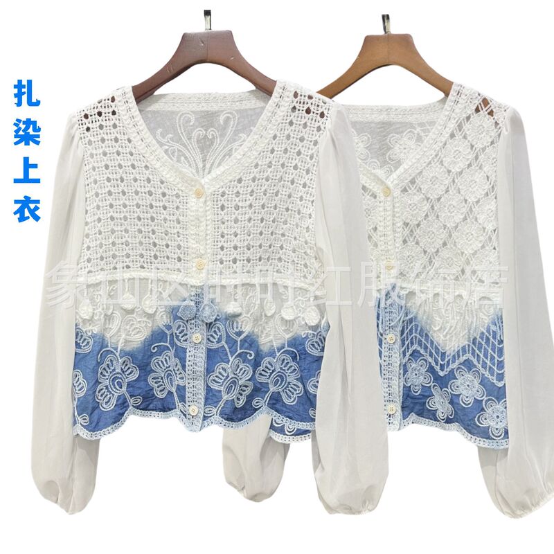 Tie-Dye Top 2026 New Tie-Dye Crochet Hollow-Out Knitwear Outerwear Travel Ethnic Clothing Wholesale