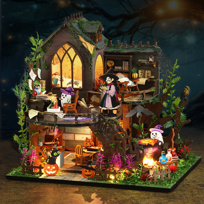 New diy Cabin Harry Magic Pavilion Villa Model Wooden Assembled Building Blocks Small House Gift Women Wholesale