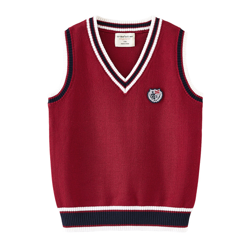 Estilo universitario contraste color suéter para niños suéter chico estudiante uniforme escolar medio y grande niñas chaleco de punto al por mayor