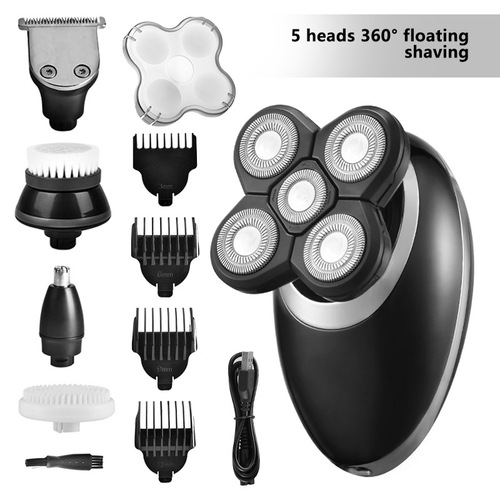 Five-in-one LCD digital display, new bald machine washable sideburn shaver, USB rechargeable shaver