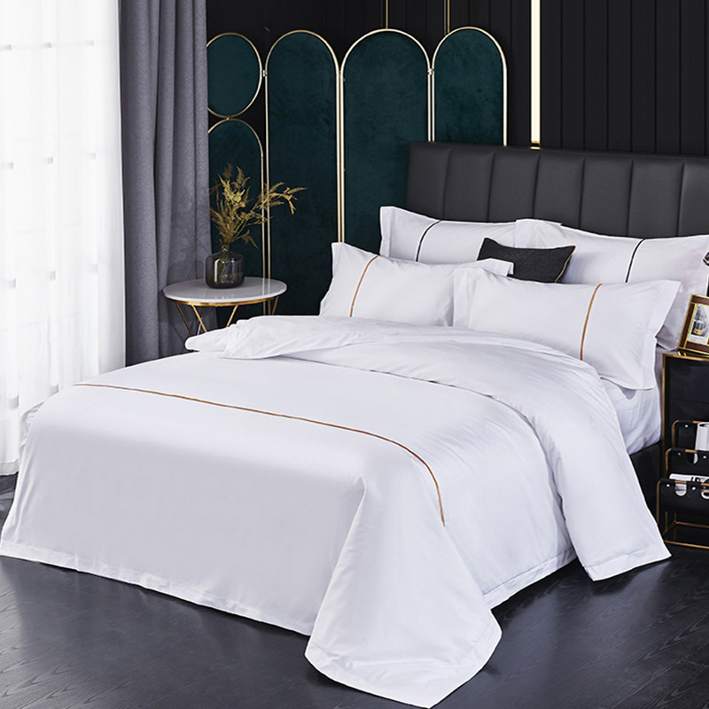 定制 商务酒店四件套 精品公寓床单被套 民宿床上用品套件 可绣标