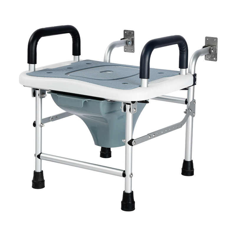 Silla de inodoro plegable montada en la pared para ancianos mujeres embarazadas en cuclillas taburete con reposabrazos inodoro en cuclillas