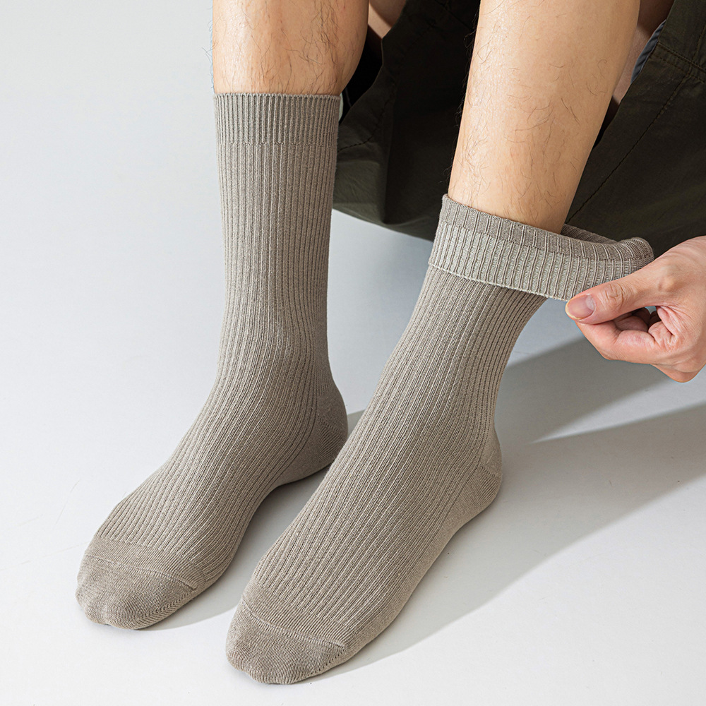 Suxinaimin Socks Long-Staple Cotton Spring and Autum Double-Needle Non-Stinky Foot Mid-Calf Socks Men's Cotton Socks All Year Round Business Style