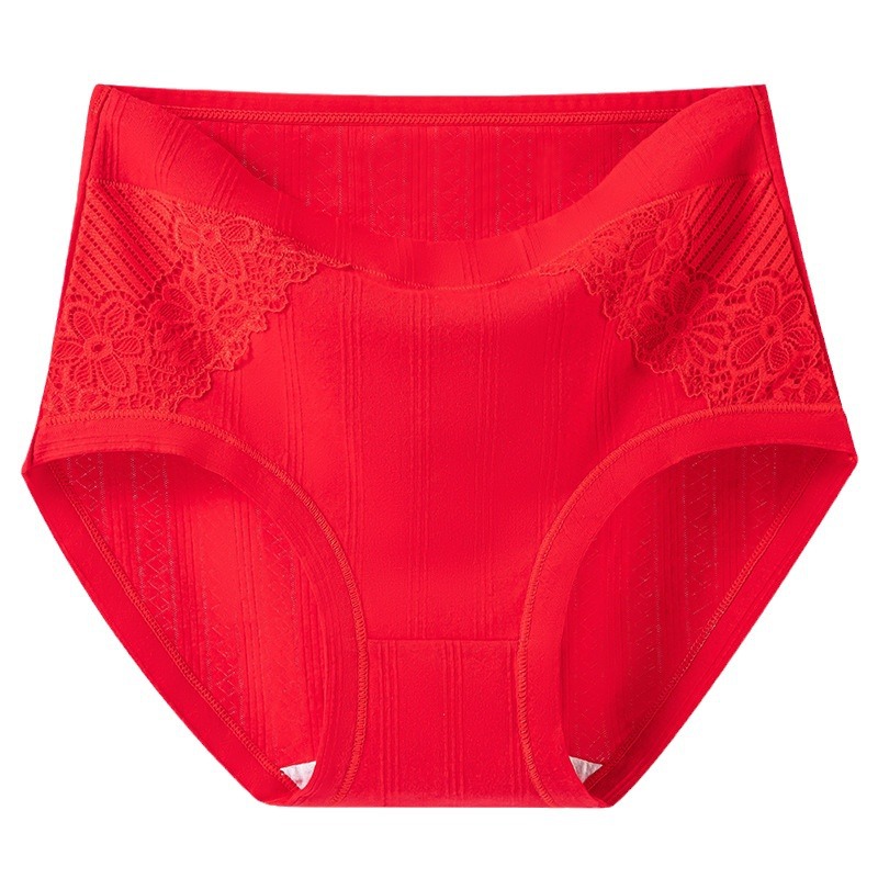 Madre de mediana edad, calzoncillos de mujer de algodón, calzoncillos de cintura alta, calzoncillos a prueba de fugas, calzoncillos rojos de boda.