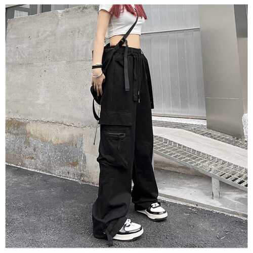 2025 Women's American-Style Cargo Pants: Loose Fit, Straight Leg, Retro Hip-Hop Aesthetic, High-Street Style, Casual Wide-Leg Trousers from an Instagram-Famous Brand
