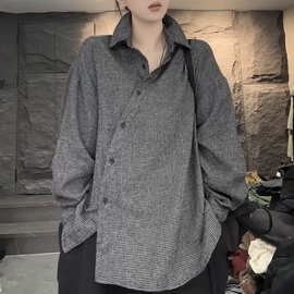 设计感宽松翻领格纹衬衫女欧洲站春秋季新款洋气百搭中长款衬衣上