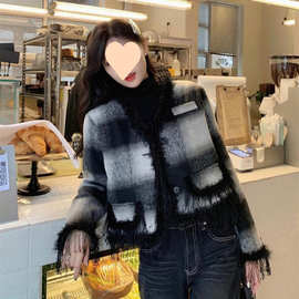 小香苏撞色条纹外套女装秋冬新款法式小个子短款长袖上衣