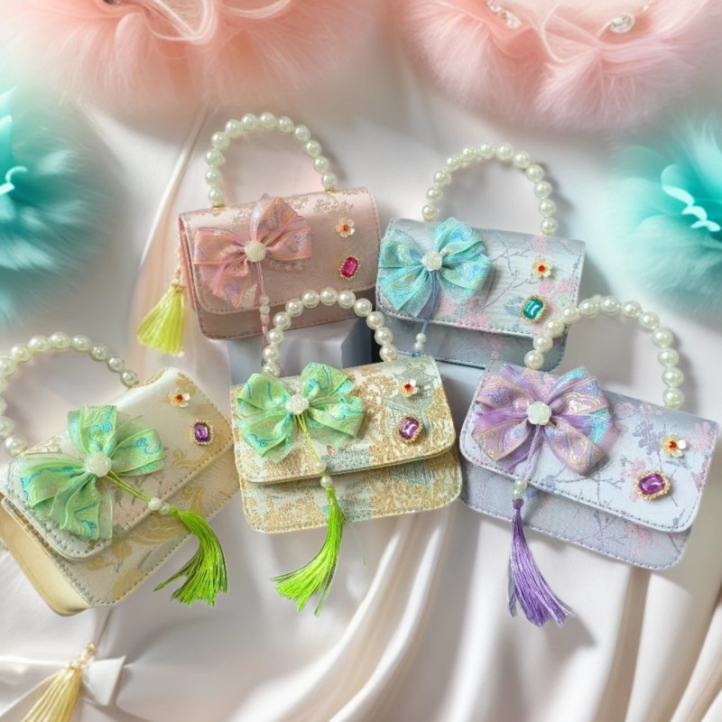 Bolso de mano de perla princesa, bolso de estilo chino, bolso de accesorios, arco, bolso de hombro, bolso cuadrado, bolso de Año Nuevo.