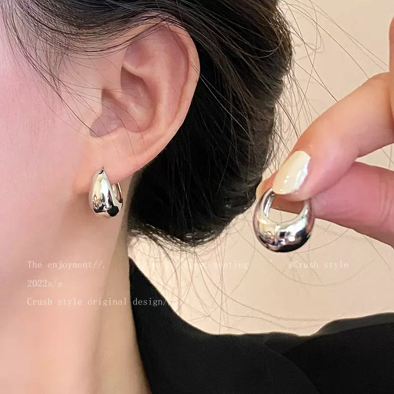 爆款拉丝磨砂耳钉女轻奢高级感ins风相思豆金色圆球耳扣耳环批发