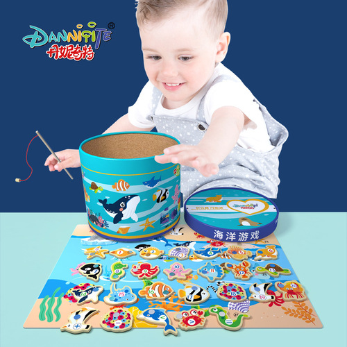 Dany's strange wooden baby fishing toys magnetic kitten fishing baby children's educational early education toys wholesale
