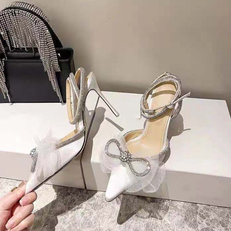 Factory direct fashion high heel sandals women's new all-match rhinestone butterfly net sexy high heels stiletto heels