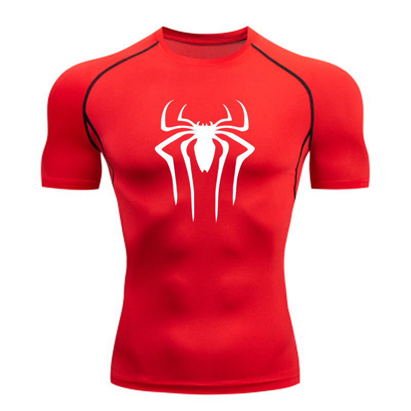 クロスボーダースパイダープリントタイツTシャツ速乾性高弾性スポーツトップクロスボーダーメーカー販売メンズフィットネスウェア|undefined
