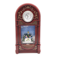 欧式创意塑料时钟造型音乐盒 发光圣诞雪人内景装饰时钟摆件水球