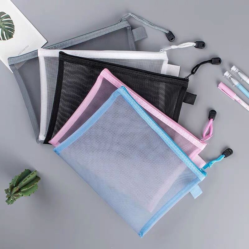 A4 Nylon File Bag Office Zipper Test Paper A5 Student Subject Pen Bag Mesh Data Storage Bag Zipper Type