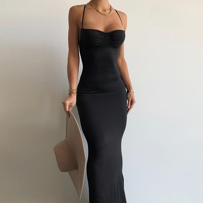 Femmes Jupe Trapèze Élégant Dos Nu Sans Manches Couleur Unie Maxi Longue Robe Fête display picture 1