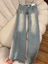 小个子美式复古水洗低腰牛仔裤女阔腿2025直筒破洞宽松拖地显瘦裤
