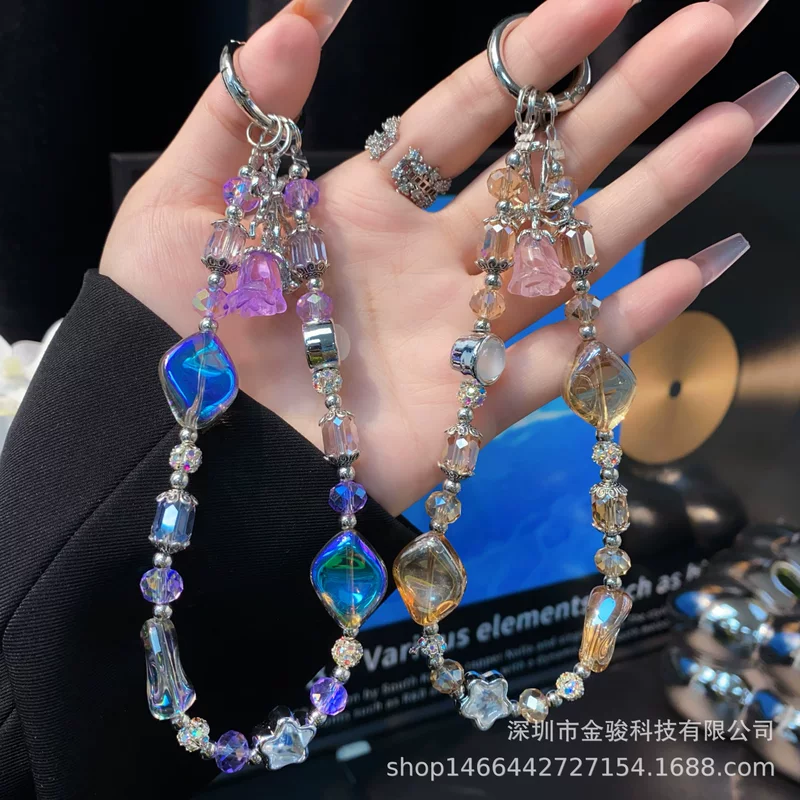 Подвеска, мобильный телефон, цепь, чехол, короткий бусин bracelet со стразами для ключей, цветочный, стиль легкой роскоши