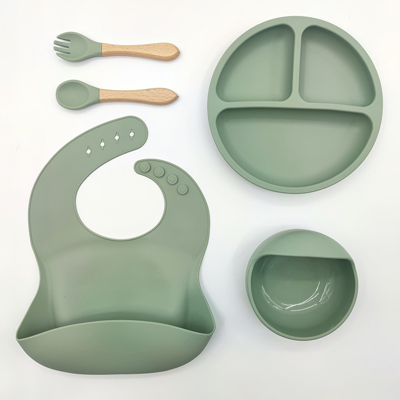 Juego de vajilla de silicona para niños, vajilla para alimentación maternoinfantil, plato de comida, tazón de comida, bebé aprende a comer, plato separado