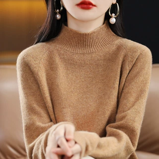 秋冬100加厚半高领羊毛衫打底衫女外套毛衣羊毛大码宽松保暖上衣