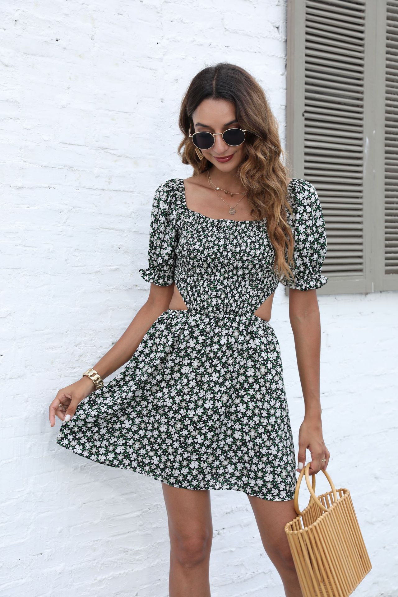 Europeo y americano transfronterizo primavera y verano Comercio exterior nueva ropa de mujer deseo Amazon fuera del cuello vestido floral falda image 5