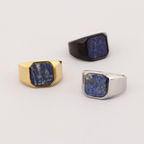 Ретро янтарное трендовое ювелирное украшение из натурального камня из нержавеющей стали, квадратное черное агатовое кольцо, европейский стиль