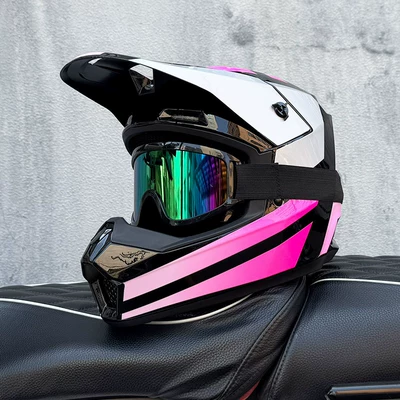 Motosiklet kaskı (dəbilqə) – Biking Downhill Full-Cover Helmet, All-Season - pink-stealth-666-color-mirror-s