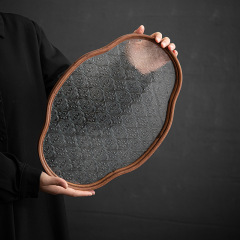 日本式ベゴニア花ガラス茶トレーレトロ竹製茶皿シンプル家庭用茶室果物菓子皿収納皿