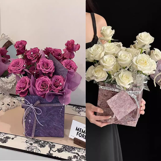 Square Set Two Hug Set Marble Plum Sauce Gift Box Flowers Rose Flower Set Square Hug Bucket Packaging Box