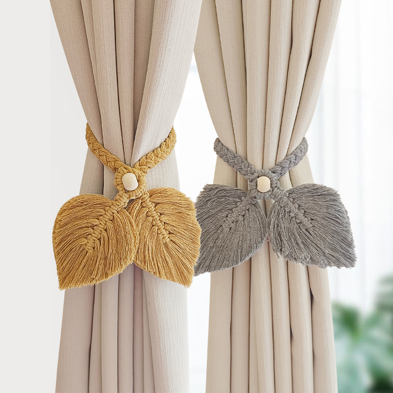 Double-Leaf Curtain Tiebacks, Hand-Woven Leaf Tie Ropes for Organizing Door Curtains and Window Curtains, Home Curtain Ties