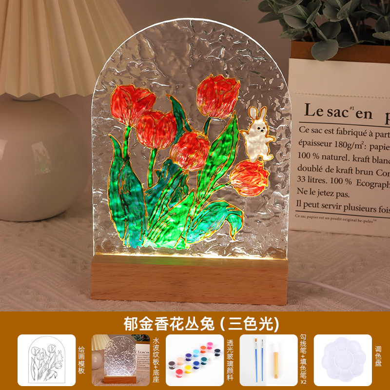チューリップガラス絵画ナイトライト手作りDIY絵画材料パック水波紋アクリル板中秋節ギフト|undefined