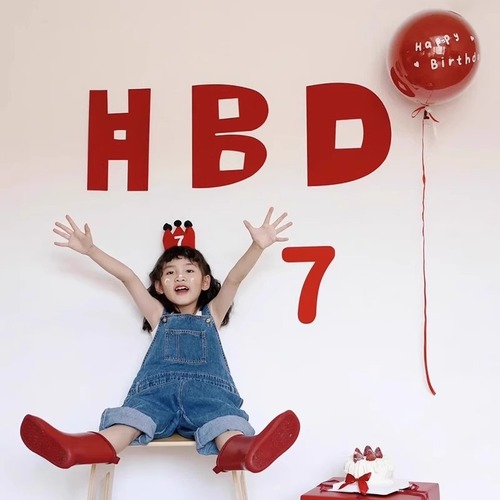 Instagram-style red HBD letter background wall for boys and girls, children's first birthday party decoration photo prop
