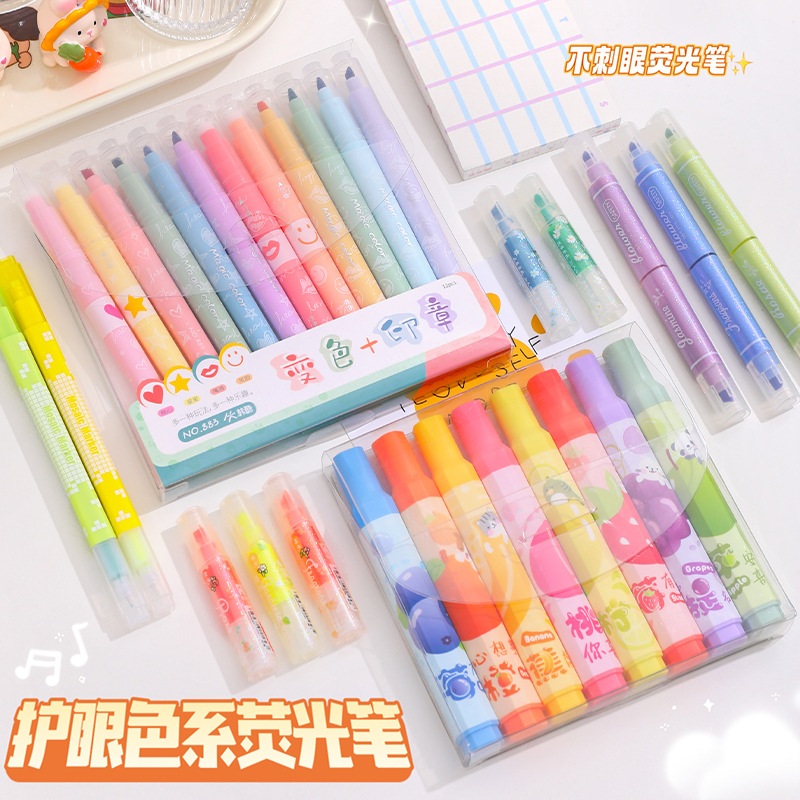 Gran capacidad resaltador estudiante pluma fluorescente color brillo marcador chica lindo rotulador