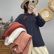 韩版气质尖领加棉加厚开衫长袖衬衫 女2025秋冬新款保暖外套上衣