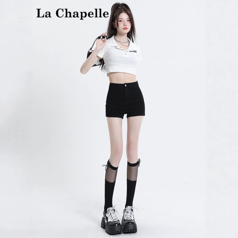 La Chapelle Black Denim Shorts for Women, 2026 Summer New High-Waisted American Style Hot Girl Tight A-Line Hot Pants