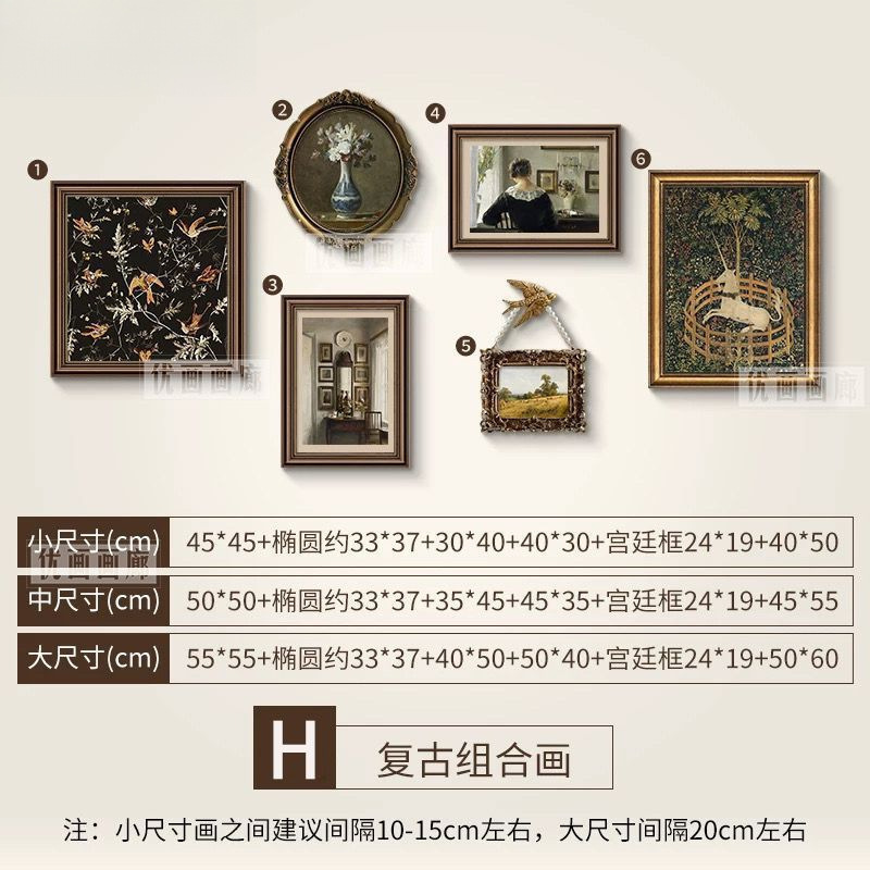 挂画美式复古装饰画客厅沙发背景墙中古小众艺术组合画家用画|undefined