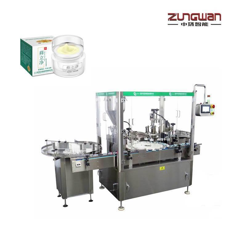 中环全自动护肤品珍珠粉灌装上垫片旋盖机厂家封口机械是瓶中环ZH
