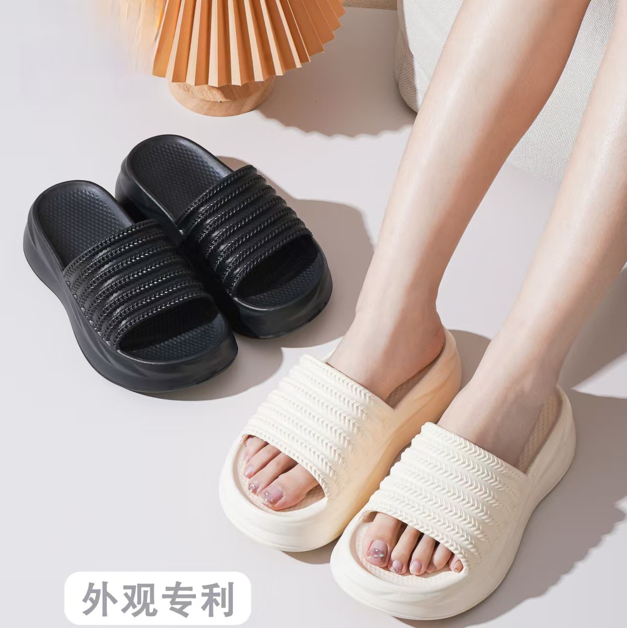 home fashionable trend solid color casual slippers platform