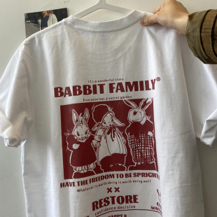 Export Foreign Trade Surplus Goods ~ Bargain High Street Trendy Rabbit Short-Sleeve T-Shirts for Men and Women, Loose and Versatile Pure Cotton Tops